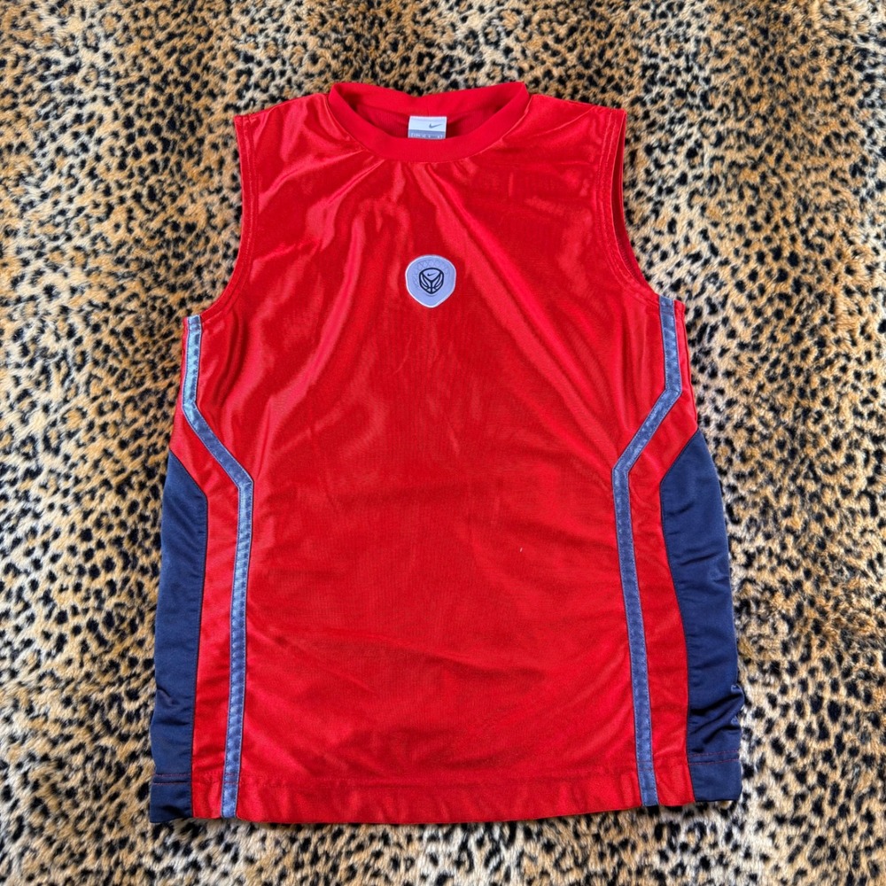 Vintage Nike Basketball Tank Top Red Navy Silver Y2K Sleeveless Jersey Boys L